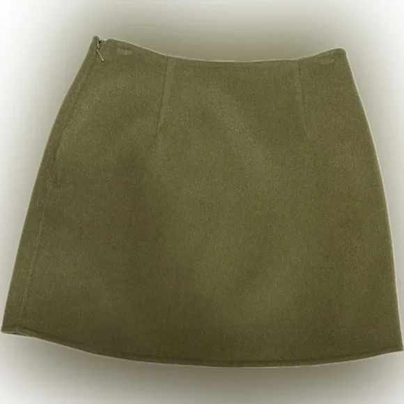 Sezane Olive Faux Wrap Mini Skirt with Button Detail | Sz 36 - Picture 2 of 5